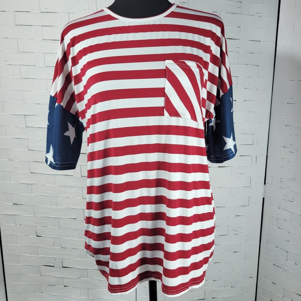 For G and PL Womens Red White Blue Short Sleeve Shirt American   Size Large